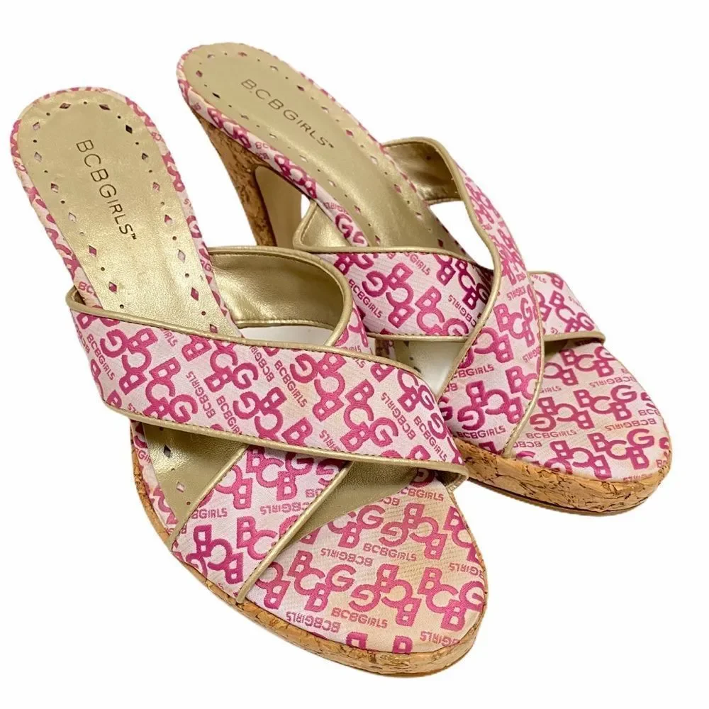 Vintage‎ y2k BCBGIRLS Pink High Heels Cork Sandal 9B Babiecore